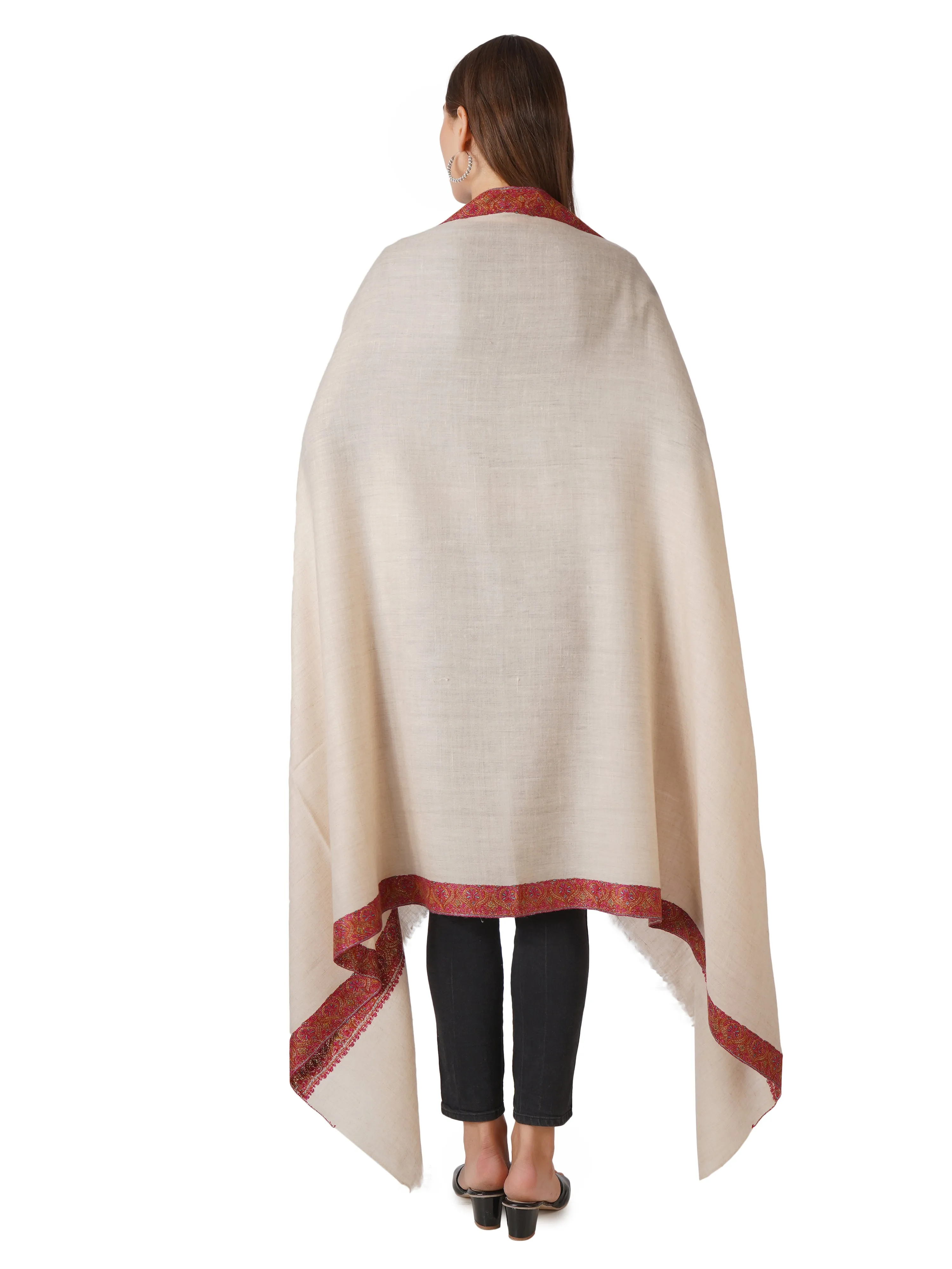 Pashmina Shawl Hand Embroidered and Handmade - Light Natural Toosh
