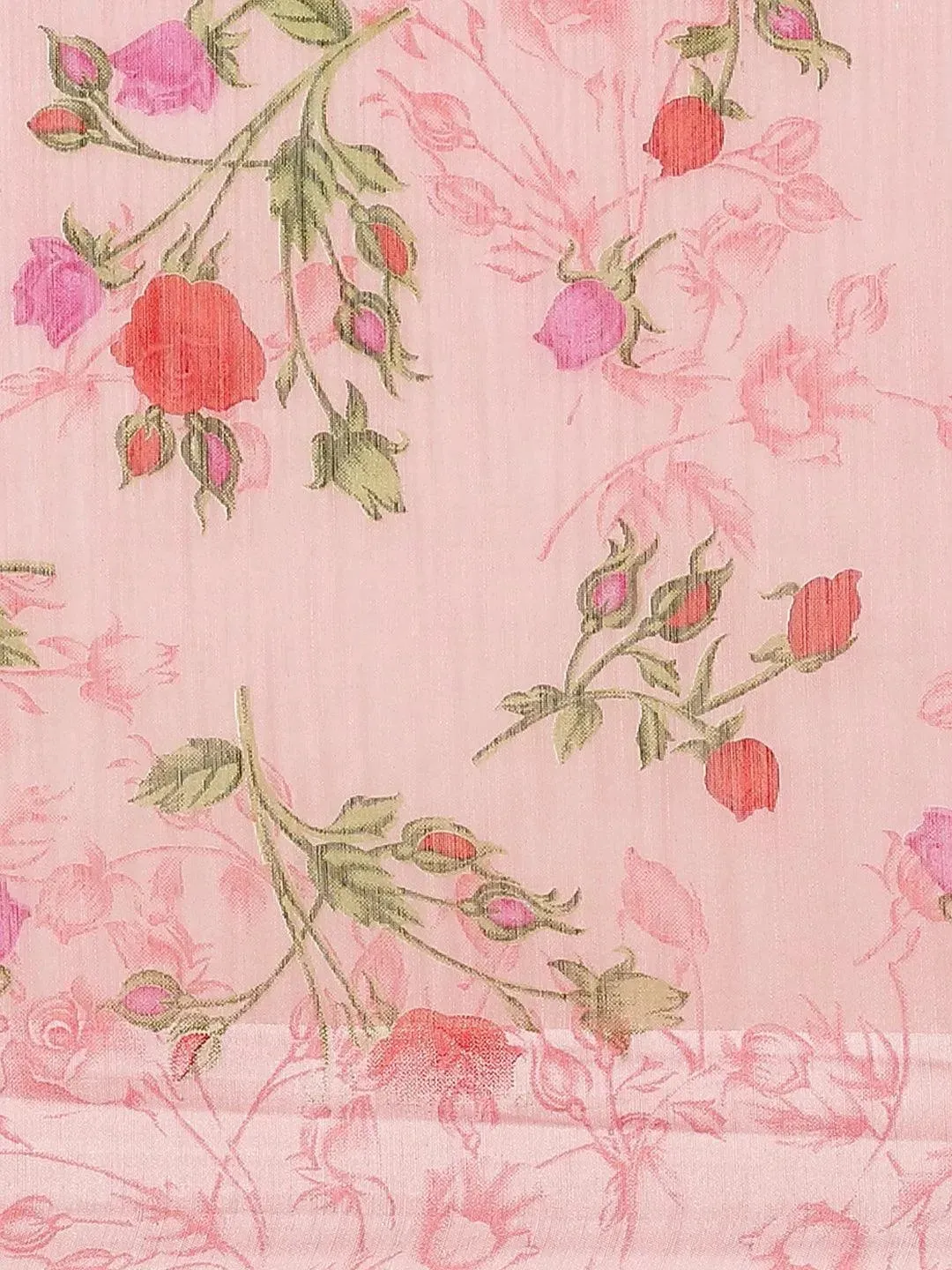 Pink Printed Satin Saree