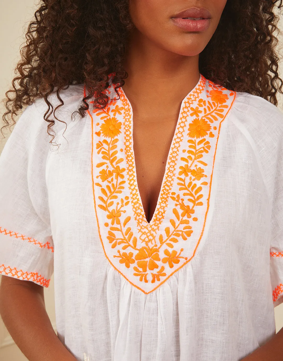 Rhodes Kaftan - White and Orange