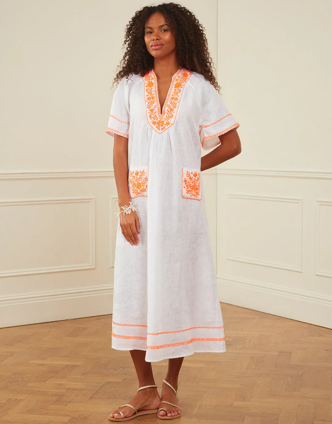 Rhodes Kaftan - White and Orange