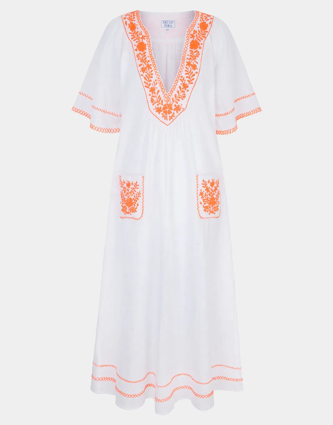 Rhodes Kaftan - White and Orange