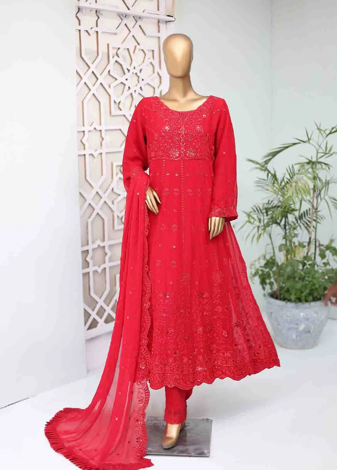 RTSC-002 B- 3 Piece Embroidered Chiffon Frock