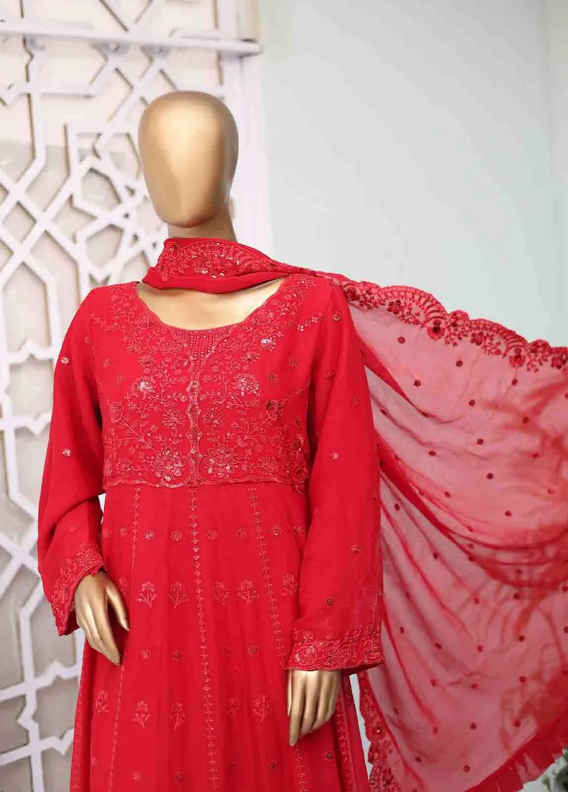 RTSC-002 B- 3 Piece Embroidered Chiffon Frock