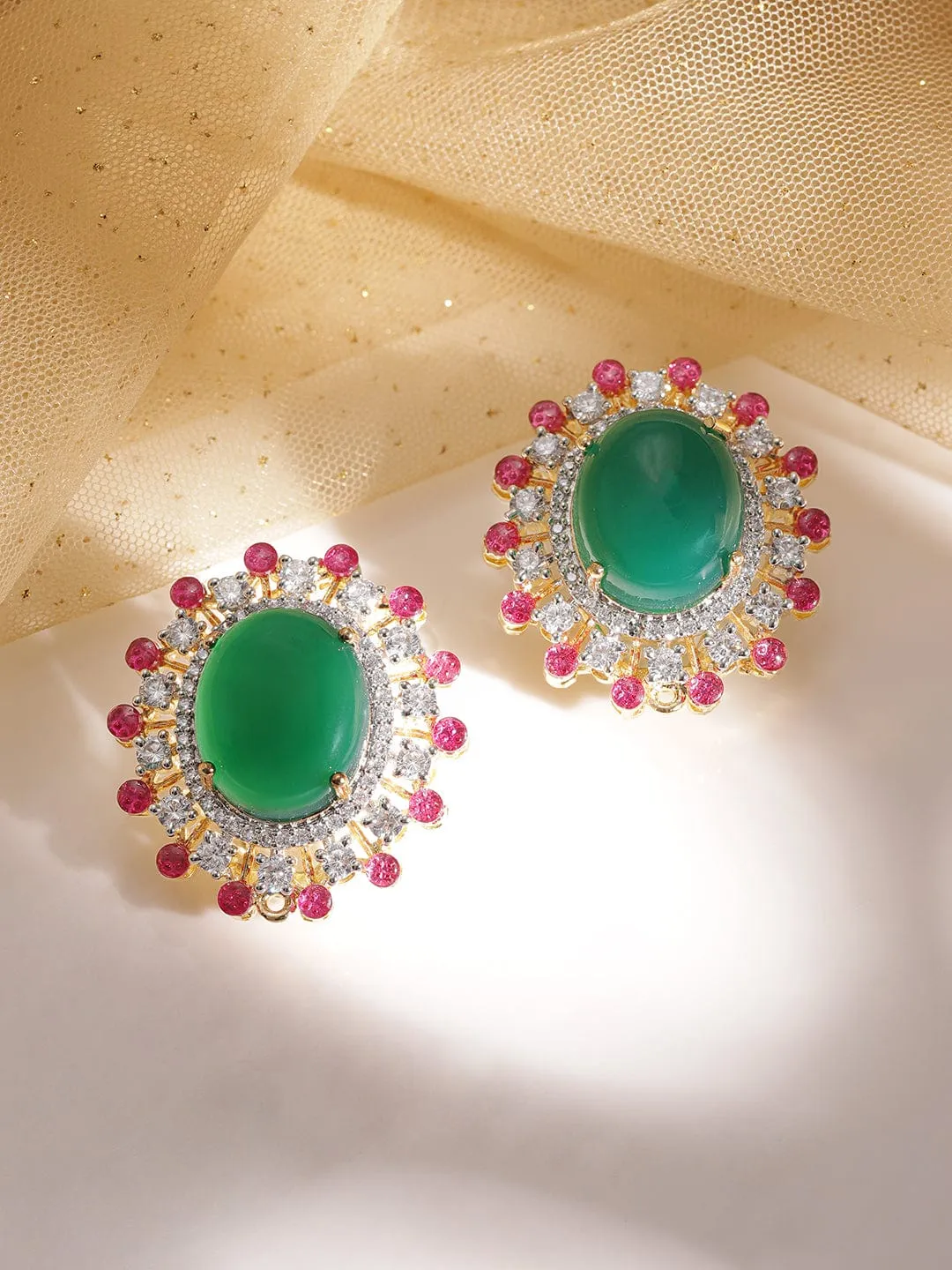 Rubans Dazzling Demeanor AD-Studded Gold-Tone Demi-Fine Earrings for Modern Glam