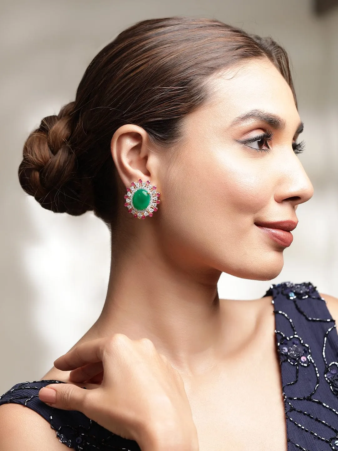 Rubans Dazzling Demeanor AD-Studded Gold-Tone Demi-Fine Earrings for Modern Glam