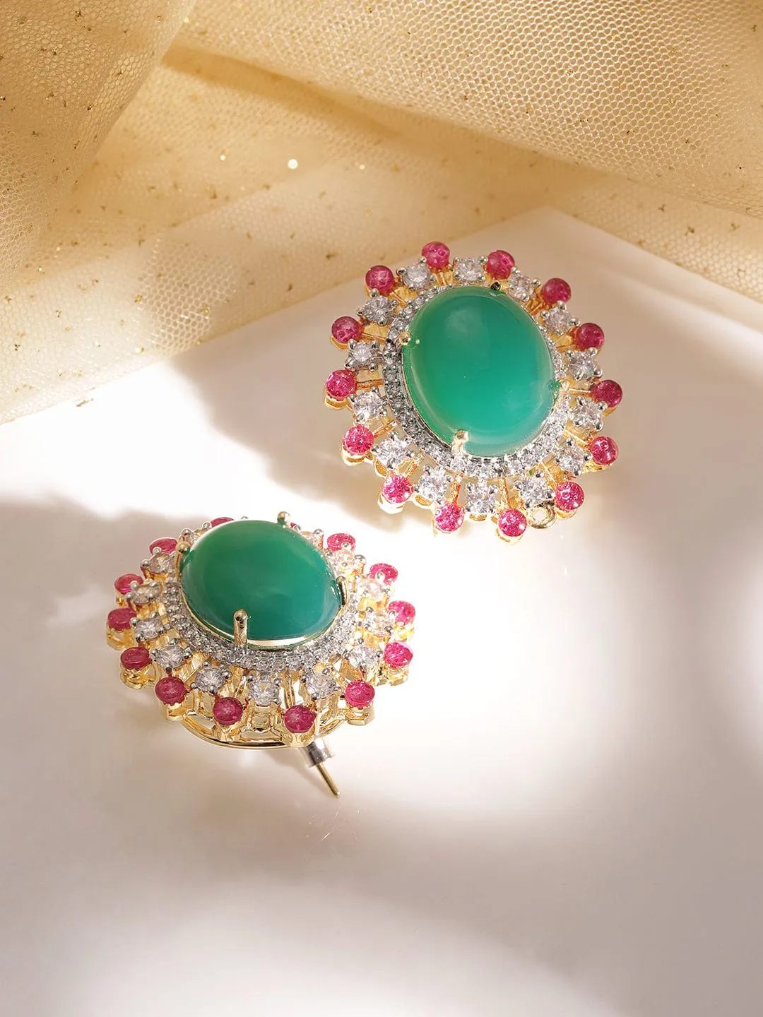 Rubans Dazzling Demeanor AD-Studded Gold-Tone Demi-Fine Earrings for Modern Glam