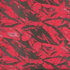 Scarlet Red Abstract on Black Organza Brocade Fabric
