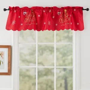 Seasonal Xmas Christmas Holiday Glories Pattern Decorative Window Treatment Rod Pocket Curtain Straight Valance