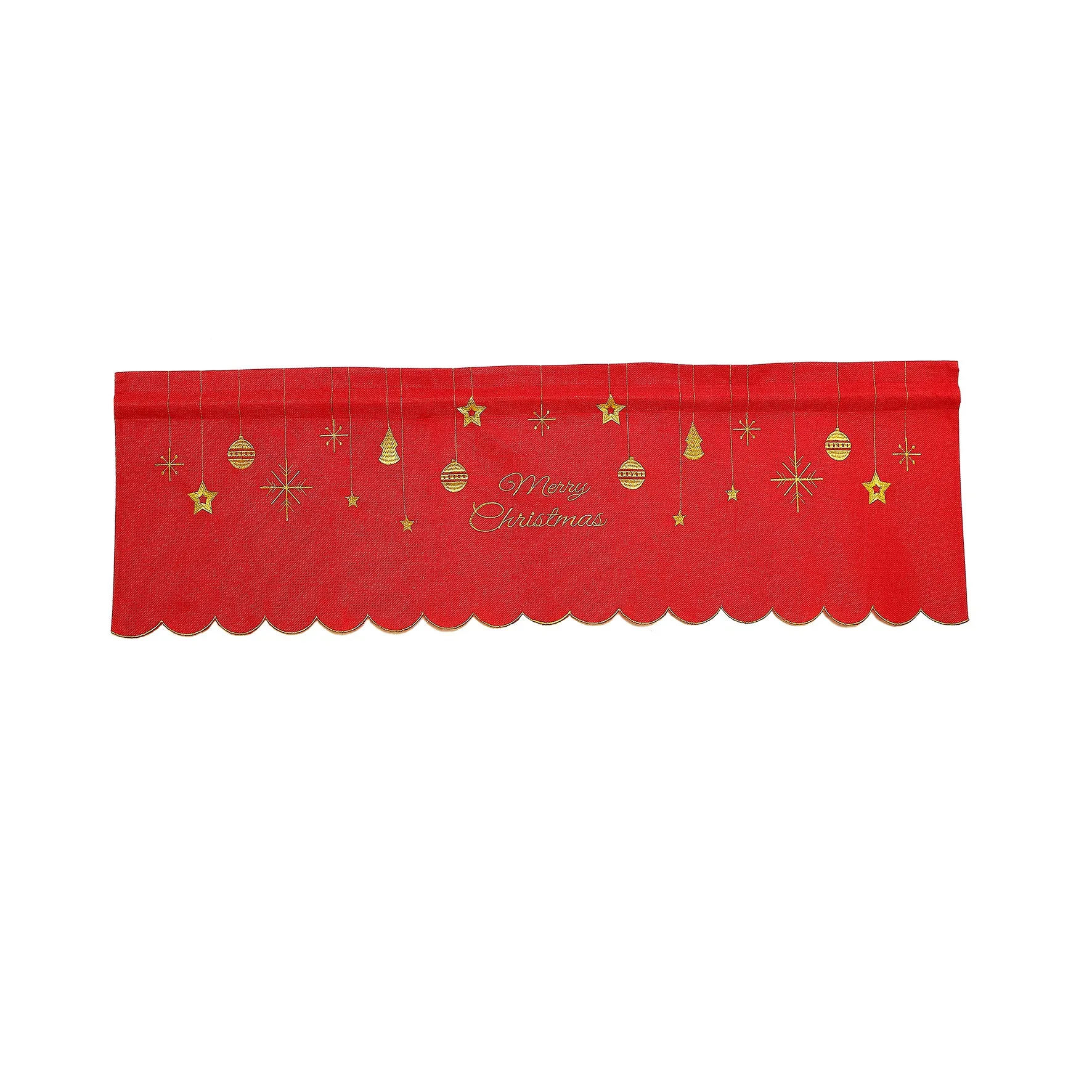 Seasonal Xmas Christmas Holiday Glories Pattern Decorative Window Treatment Rod Pocket Curtain Straight Valance