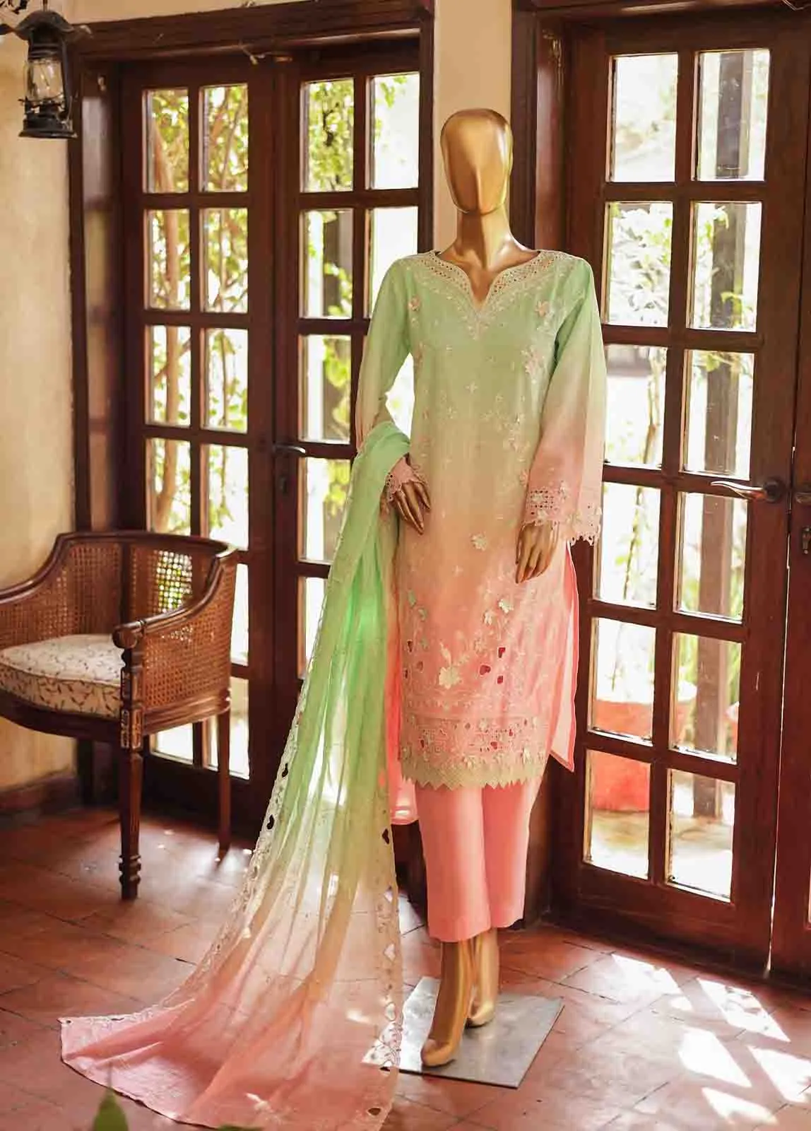 SMLF-0694 B- 3 Piece Embroidered Stitched Suit