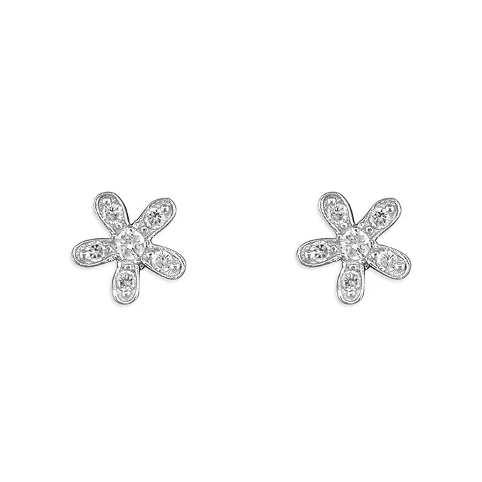 Sterling Silver Daisy CZ Stud Earrings