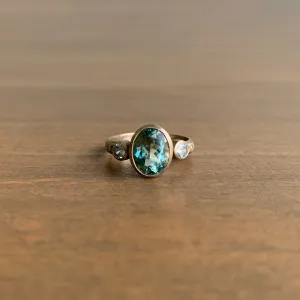 Three-Stone Ring with Tourmaline, Zircon, and Diamonds