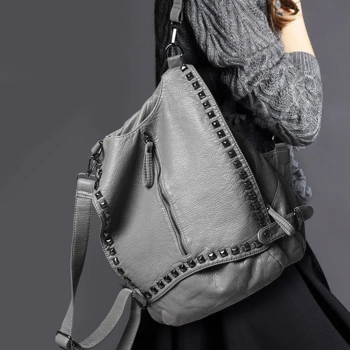 Uto Women Backpack Purse Pu Washed Leather Rivet Studded Convertible Ladies Rucksack Shoulder Bag