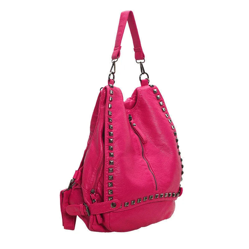 Uto Women Backpack Purse Pu Washed Leather Rivet Studded Convertible Ladies Rucksack Shoulder Bag