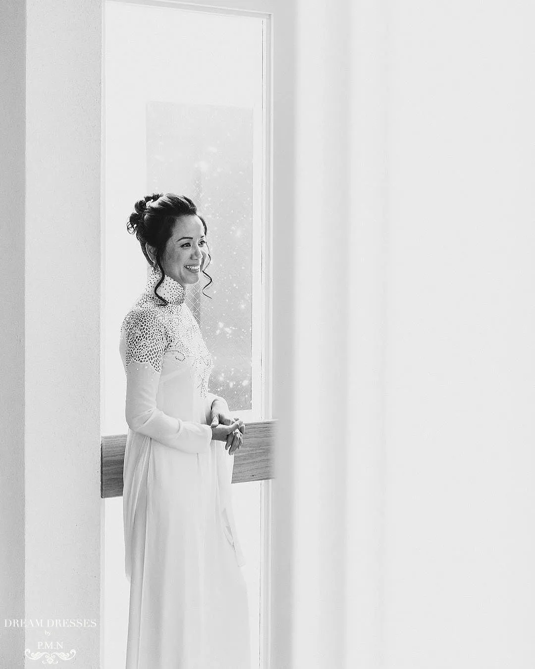 White Bridal Ao Dai | Vietnamese Bridal Dress with Embellishment (#ODILE)