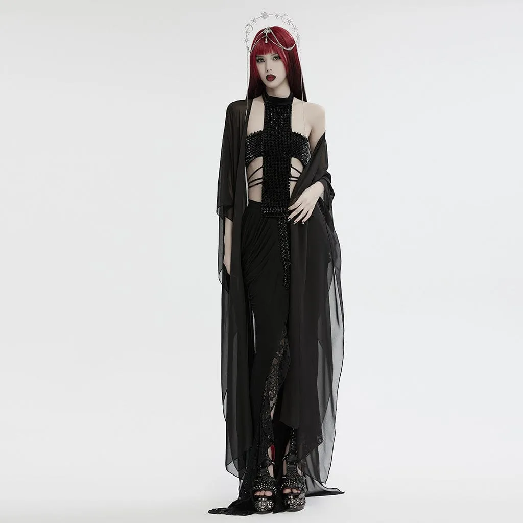 Women's Gothic Halterneck Studded Lace-up Top