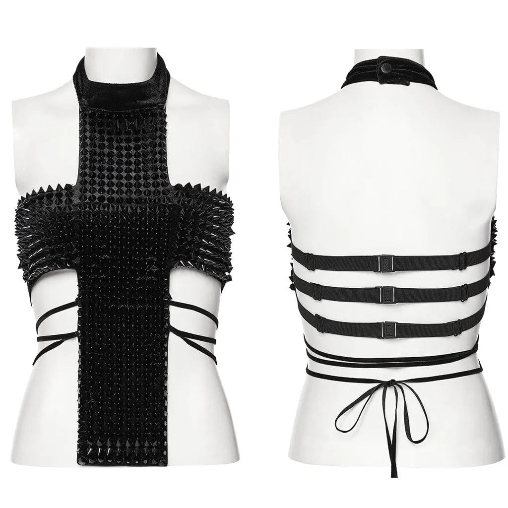Women's Gothic Halterneck Studded Lace-up Top
