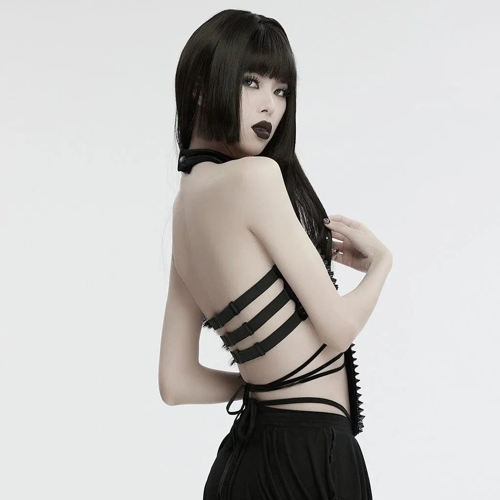 Women's Gothic Halterneck Studded Lace-up Top