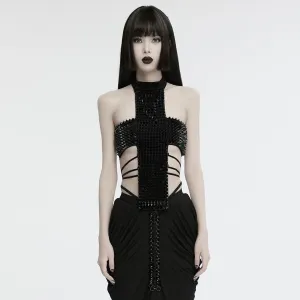 Women's Gothic Halterneck Studded Lace-up Top