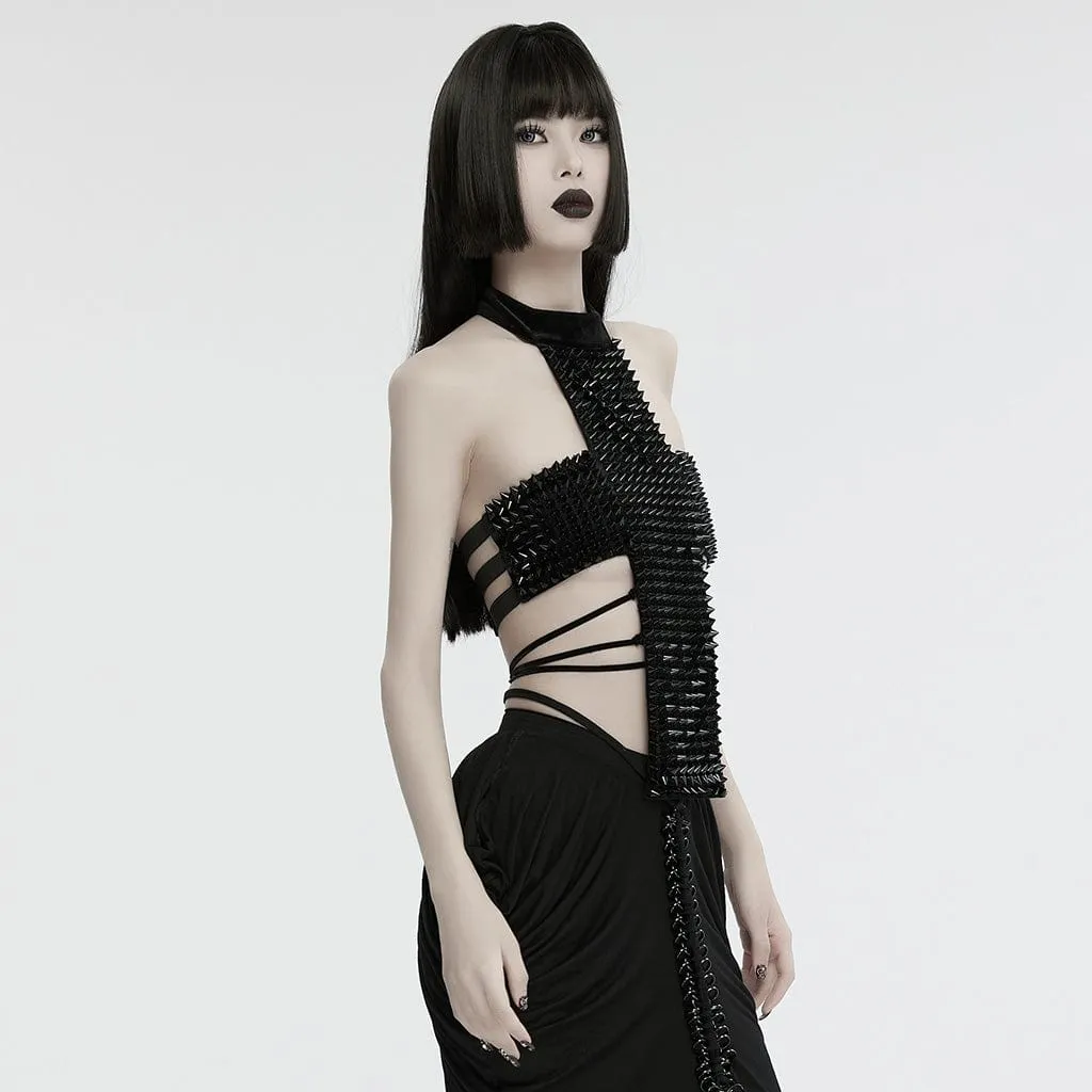 Women's Gothic Halterneck Studded Lace-up Top