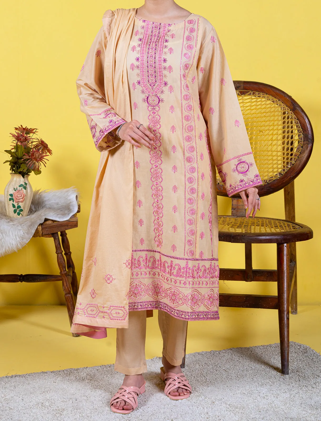 Womens "SASKIA" Embroidered Stitched Two Piece Suit