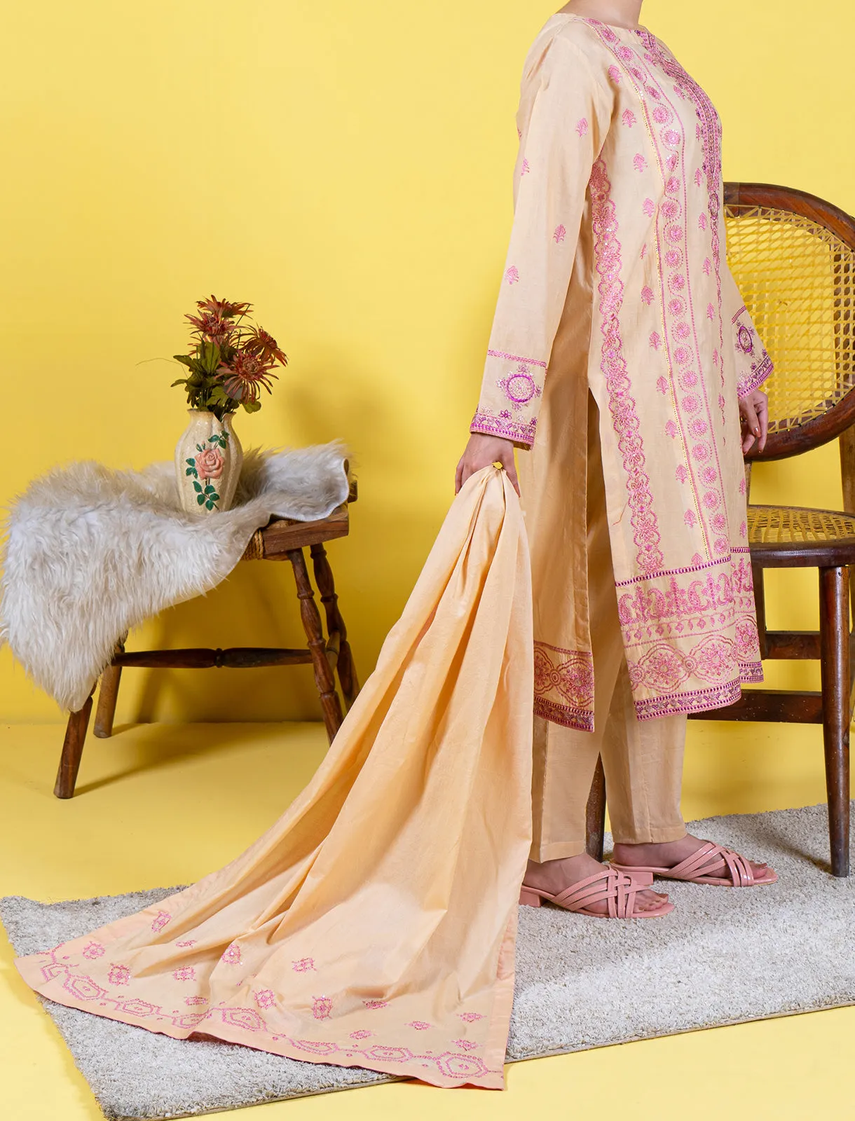 Womens "SASKIA" Embroidered Stitched Two Piece Suit