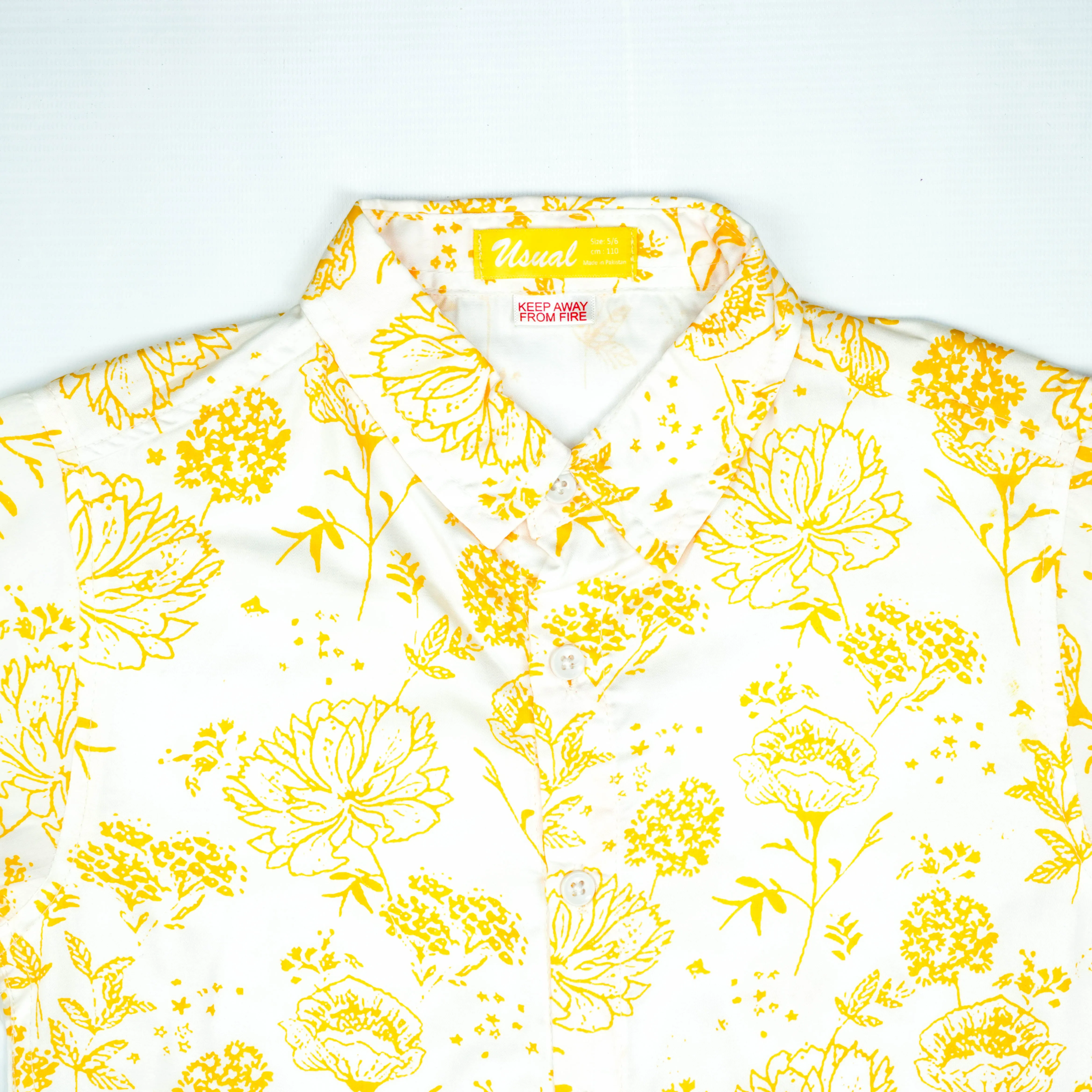 Yellow Floral Print Short-Sleeve Shirt