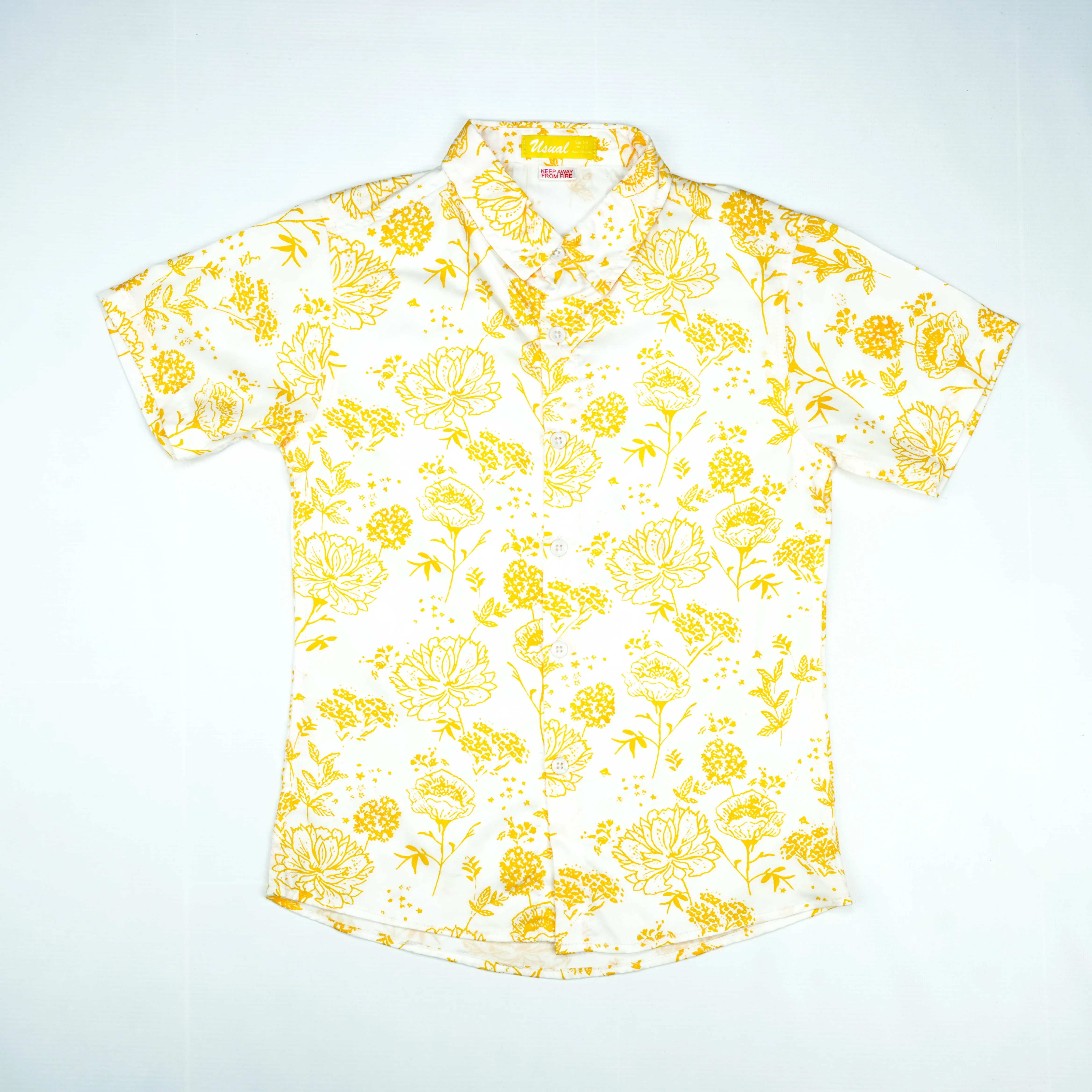Yellow Floral Print Short-Sleeve Shirt