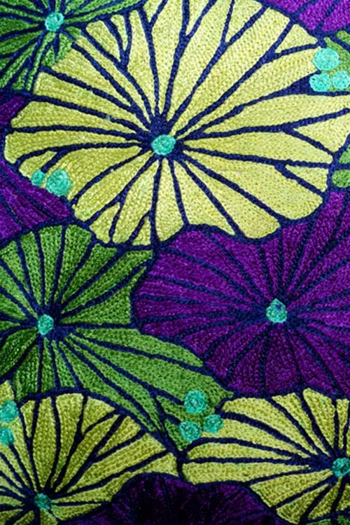 Zaina By Ctok "Fronds Chainstitch Embroidered Cushion Cover - Blue, Purple And Green"